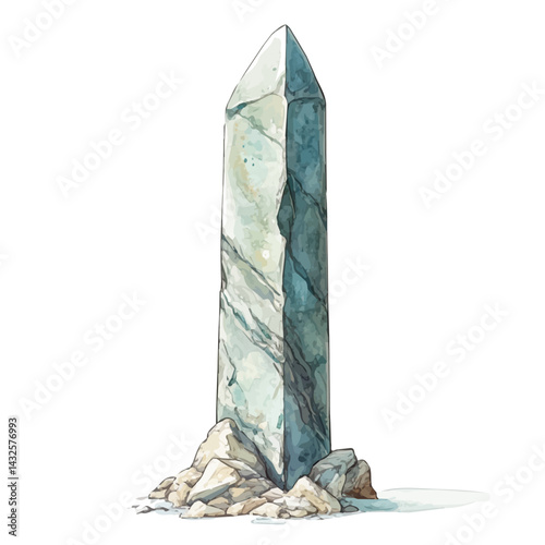 Mystical Obelisk Found Deep In The Arctic, vector watercolor illustration, isolated on a white background.