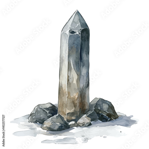 Mystical Obelisk Found Deep In The Arctic, vector watercolor illustration, isolated on a white background.