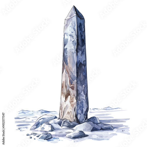 Mystical Obelisk Found Deep In The Arctic, vector watercolor illustration, isolated on a white background.