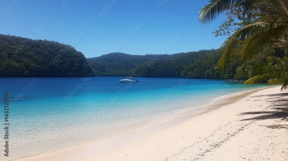 Tropical beach boat lagoon paradise escape Tropical beach boat lagoon paradise escape