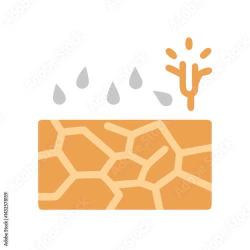 Cracked Soil with Water Droplets and Dying Plant Icon