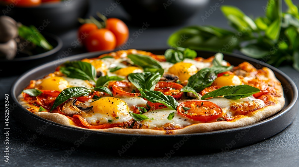 Delicious pizza with fresh toppings Delicious pizza with fresh toppings