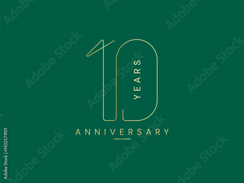 10th Anniversary luxury gold celebration with minimalist slim numbers logo typography vector design concept. Ten years anniversary gold logo template for celebration event, invitation, business, card.
