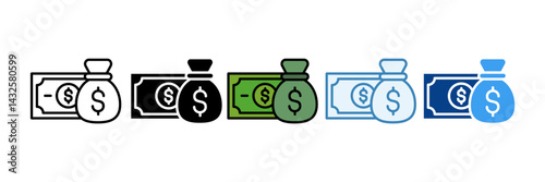 Cash  Icon Set Multiple Style Collection