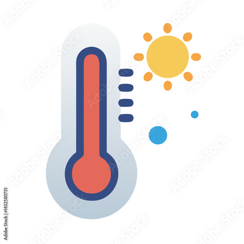 Hot Weather Thermometer Showing High Temperature with Sun