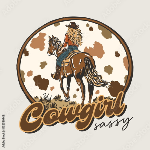 Cowgirl Sassy Retro Western Style Emblem