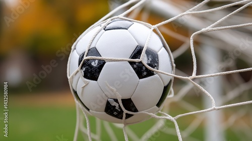 Soccer ball in a goal net