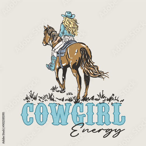 Cowgirl Energy Blue Outfit Retro Graphic