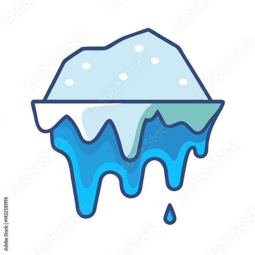 Melting iceberg illustration against black background with climate theme