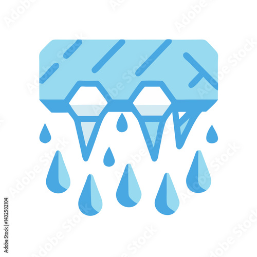 Melting icicles with water droplets in a blue tone