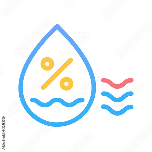 Humidity control icon, drop of water with percentage