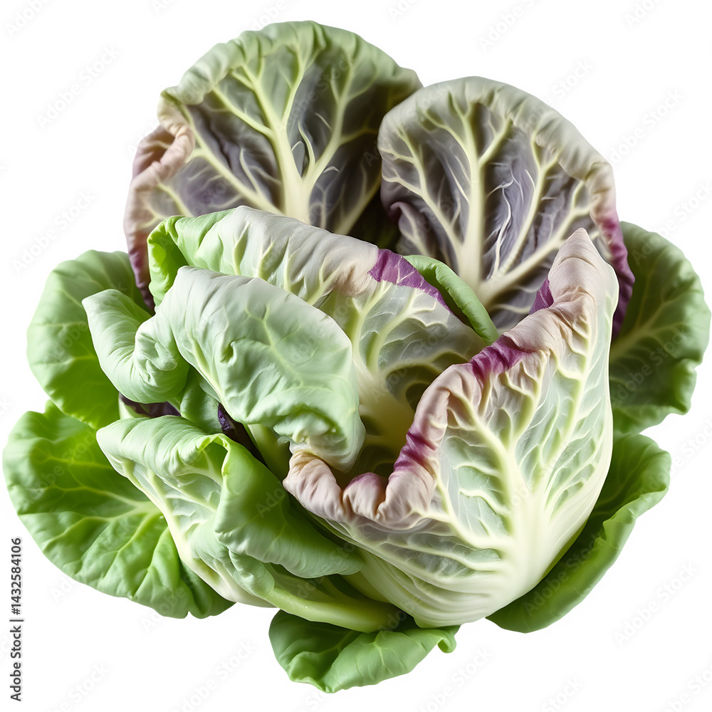 Obraz premium Vibrant green and purple cabbage with tightly packed leaves. A fresh and healthy vegetable.