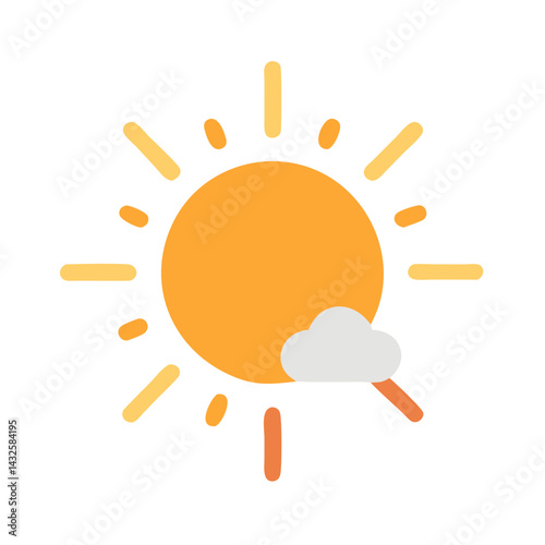 Cartoon Sun with Cloud Isolated on Black Background