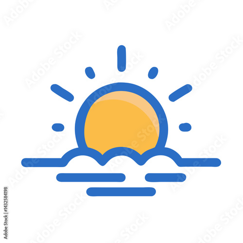 Sunrise over the water, ocean wave icon