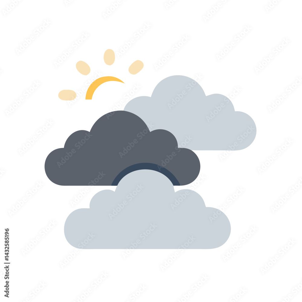 Partly Cloudy Weather with Sun Flat Illustration Design Partly Cloudy Weather with Sun Flat Illustration Design
