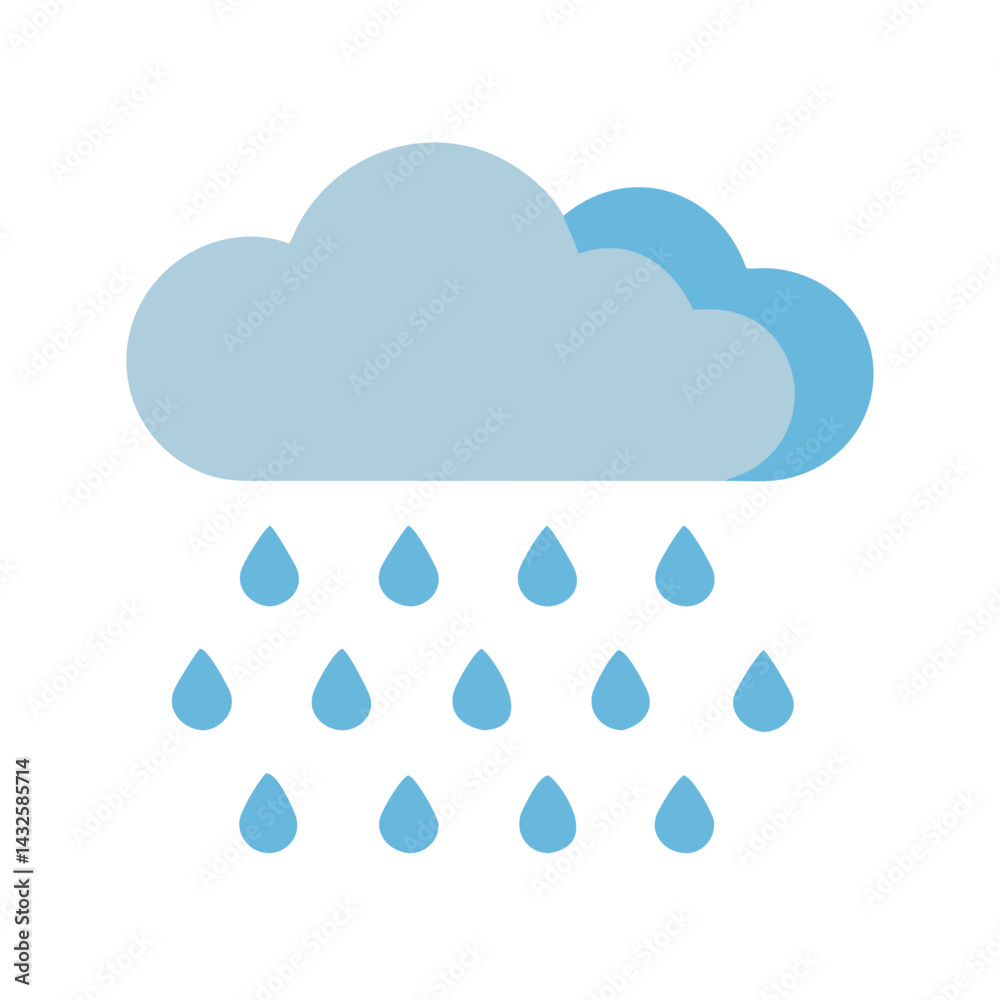Light Blue Cartoon Cloud with Rain Drops