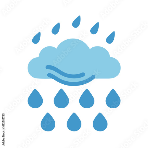 Blue Cloud with Raindrops Icon on Black Background