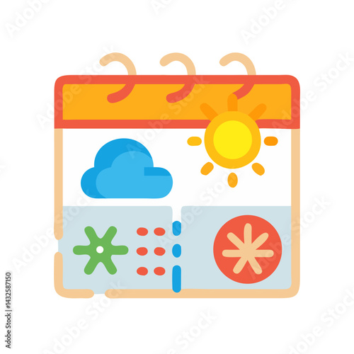 Calendar Icon with Weather Symbols Illustration Style