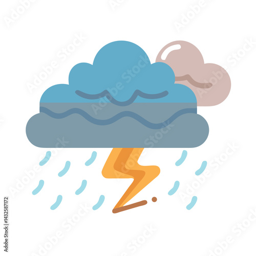 Thunderstorm illustration with rain and lightning striking ground