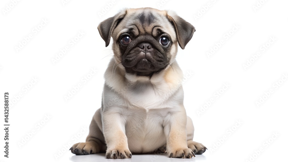 Fototapeta premium Pug Puppy Sitting Isolated on Transparent Background