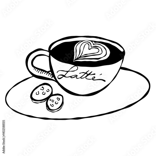 Black coffee and chocolate cake on a white saucer, a delightful cafe breakfast break