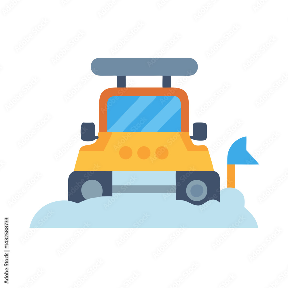 Naklejka premium Cute cartoon yellow snow plow truck in snow
