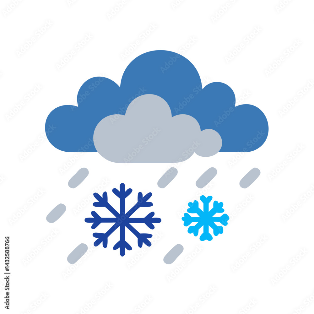 Snowy weather icon with cloud and snowflakes vector Snowy weather icon with cloud and snowflakes vector