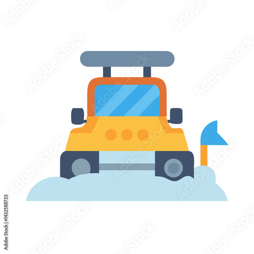 Cute cartoon yellow snow plow truck in snow