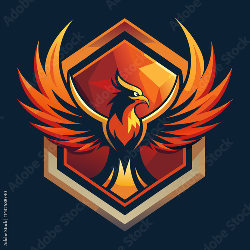 Fiery Phoenix Emblem. A Mythical Creature Logo Design