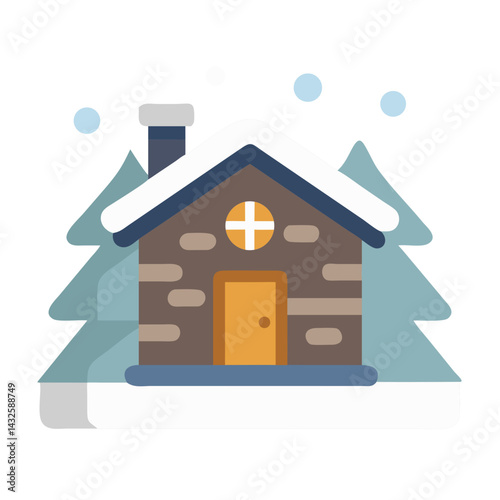 Cute Winter Cabin Surrounded by Snow and Trees