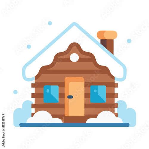 Cozy Winter Log Cabin with Snow Illustration