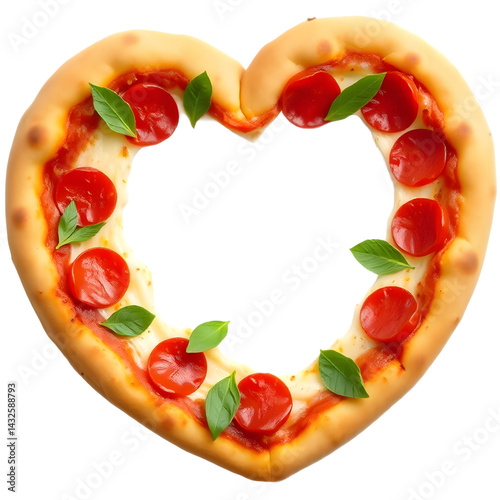 Heart-shaped pepperoni pizza, perfect for Valentine's Day or a romantic dinner. Delicious and visually appealing!