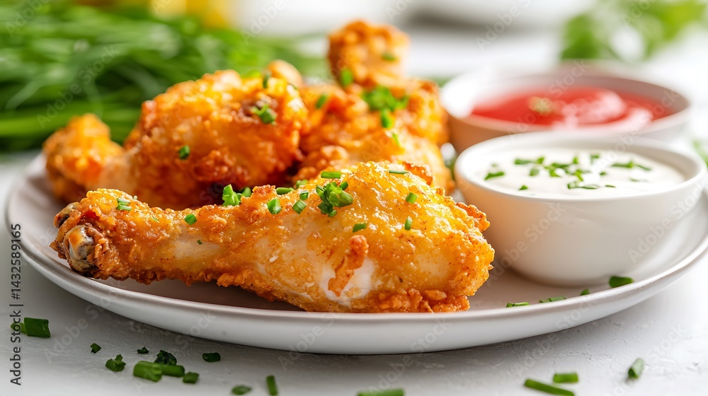 Crispy Fried Chicken Drumsticks with Dipping Sauces Crispy Fried Chicken Drumsticks with Dipping Sauces