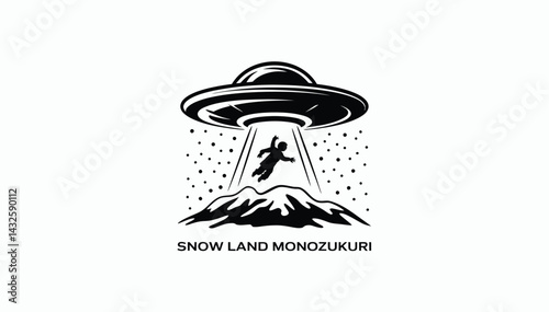 Ufo abduction t shirt design vector images featuring flying saucer hovering over mountain