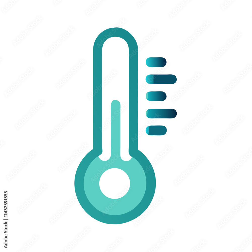 Teal Thermometer Icon Measuring Temperature, Isolated on Black Teal Thermometer Icon Measuring Temperature, Isolated on Black