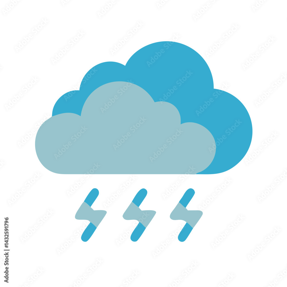 Thunderstorm weather icon with blue cloud and lightning Thunderstorm weather icon with blue cloud and lightning