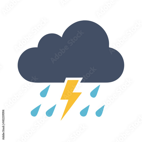 Stormy weather: thunder and rain cartoon illustration icon
