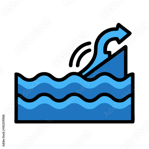 Coastal Erosion Diagram with Arrow and Wave Illustration