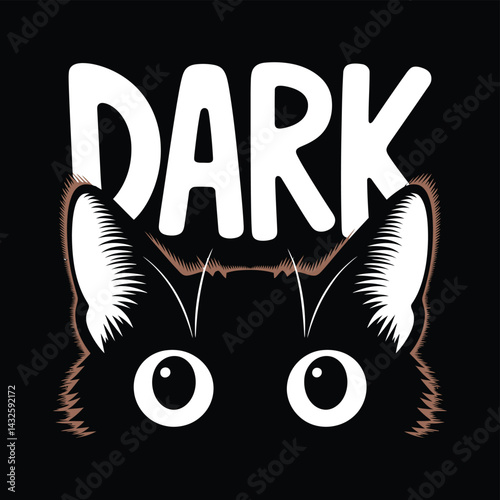 Dark cat peeking illustration graphic t shirt design vector images for apparel with feline theme