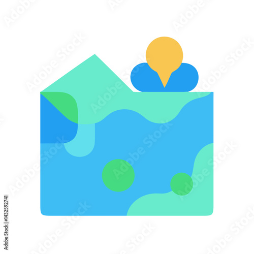 Abstract map landscape with location marker, modern icon
