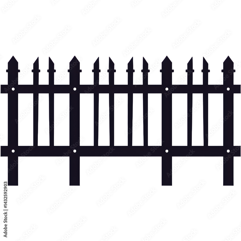 A dark, sleek picket fence stands against a black background. Its simple design adds a touch of elegance. A dark, sleek picket fence stands against a black background. Its simple design adds a touch of elegance.