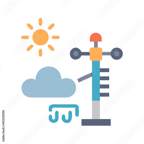 Weather forecast with sun, rain cloud, and anemometer