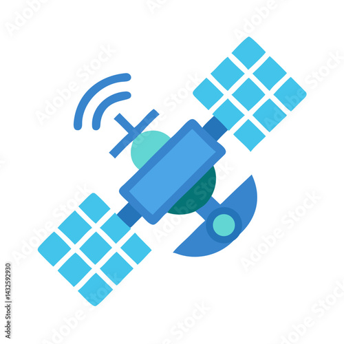 Illustration of communication satellite with solar panels and antenna