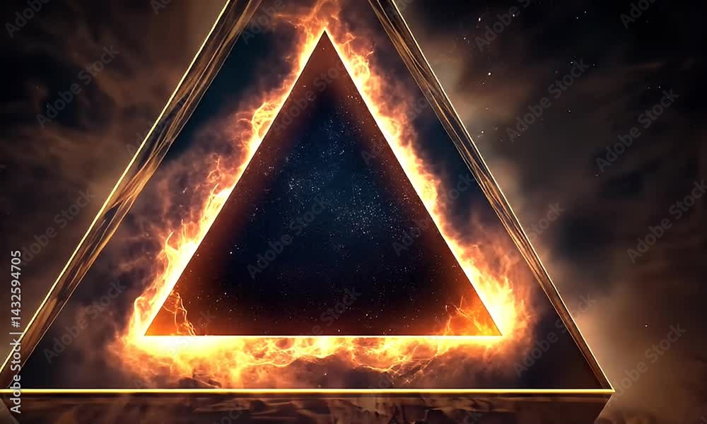 Fiery triangle shape surrounded by flames.