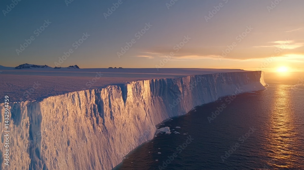 Addressing Climate Change and the Impact of Global Warming, Majestic ice shelf meets the ocean at sunset, showcasing stunning natural beauty. Addressing Climate Change and the Impact of Global Warming, Majestic ice shelf meets the ocean at sunset, showcasing stunning natural beauty.