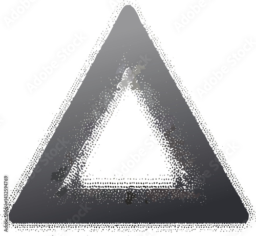 Vector Illustration of a Triangle Warning Sign with Intricate Dot Work, Brushed Steel Texture, and Reflective Surface in a Minimalist Industrial Design Style