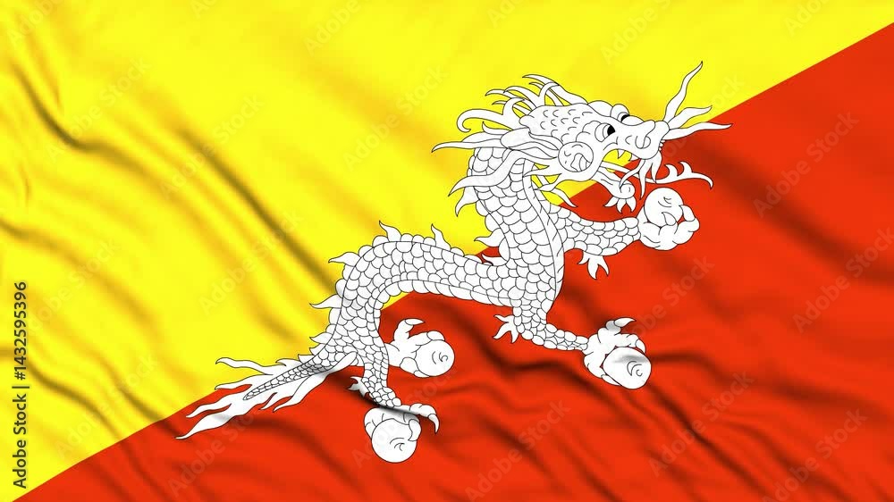 National flag of Bhutan. Seamless flag of Bhutan waving in the wind