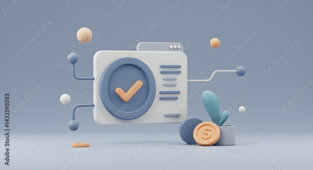 Fototapeta premium Streamlined Digital Transaction Secure Online Payment System, Verified Process, 3D Render Illustration