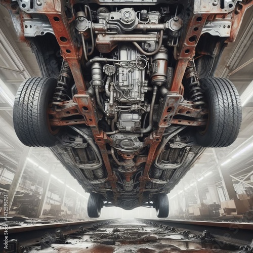 Frame Rail Undercarriage View A section of the car s heavy steel