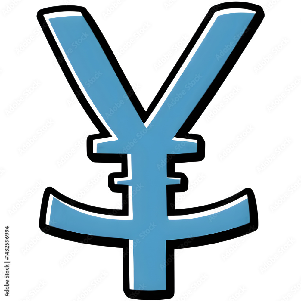 Obraz premium A stylized illustration of the Yen symbol in a bold, light blue color with a thick black outline. Perfect for finance or economics themed projects.
